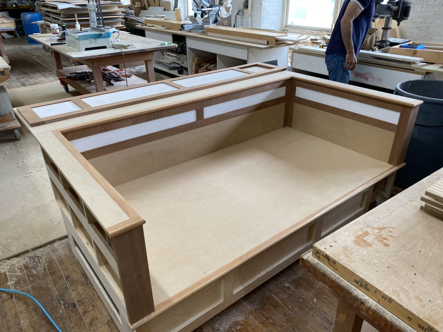 Close view of the wooden beds in progress