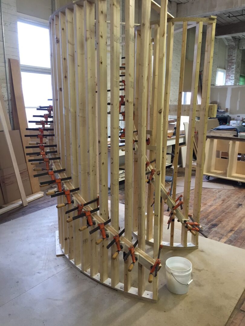 Close view of the staircase in progress