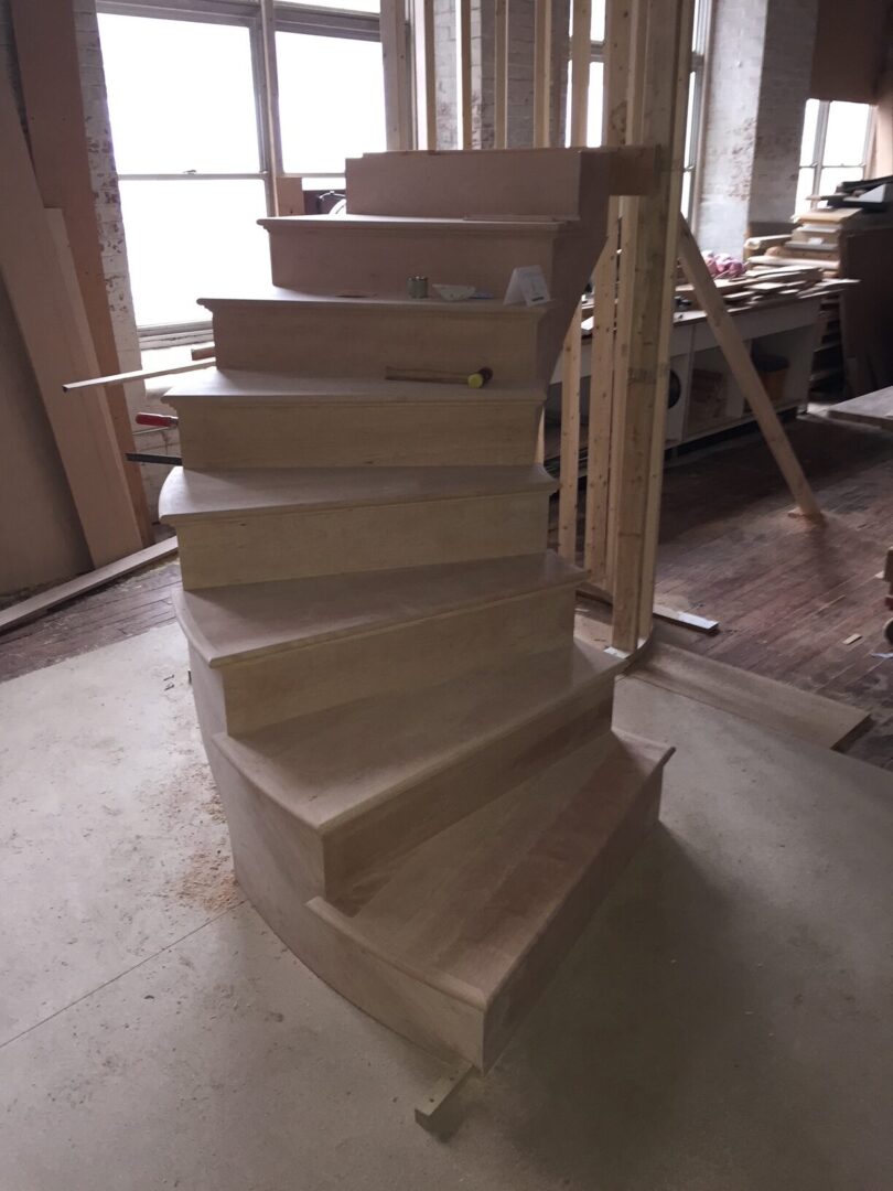 Wooden staircase work making in progress