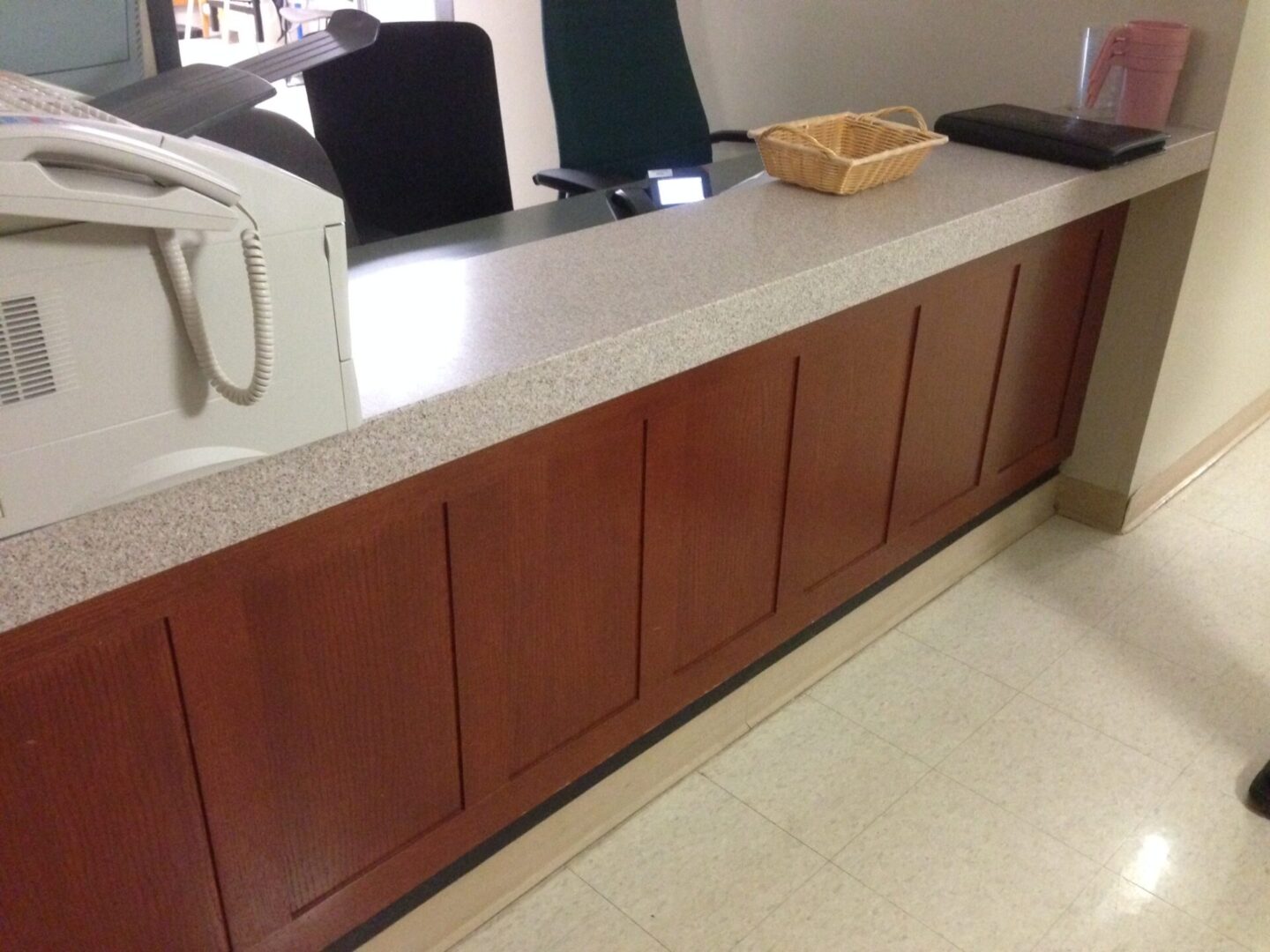 Close view of the counter top information desk