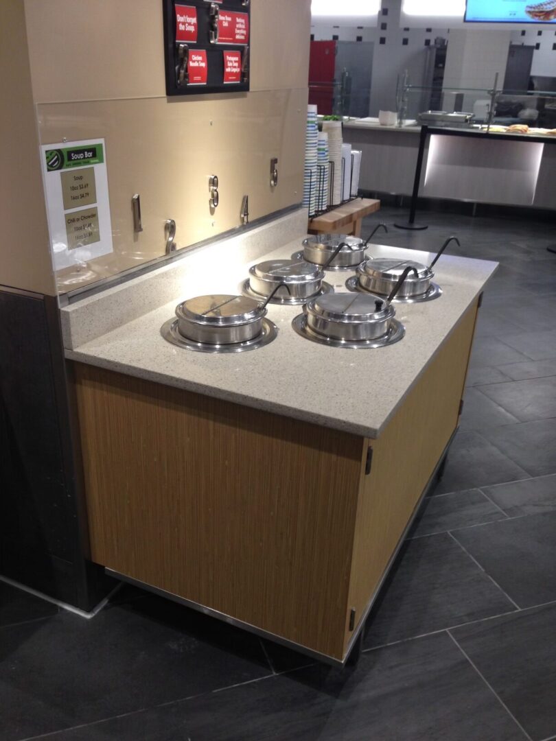 Close view of the food serving area