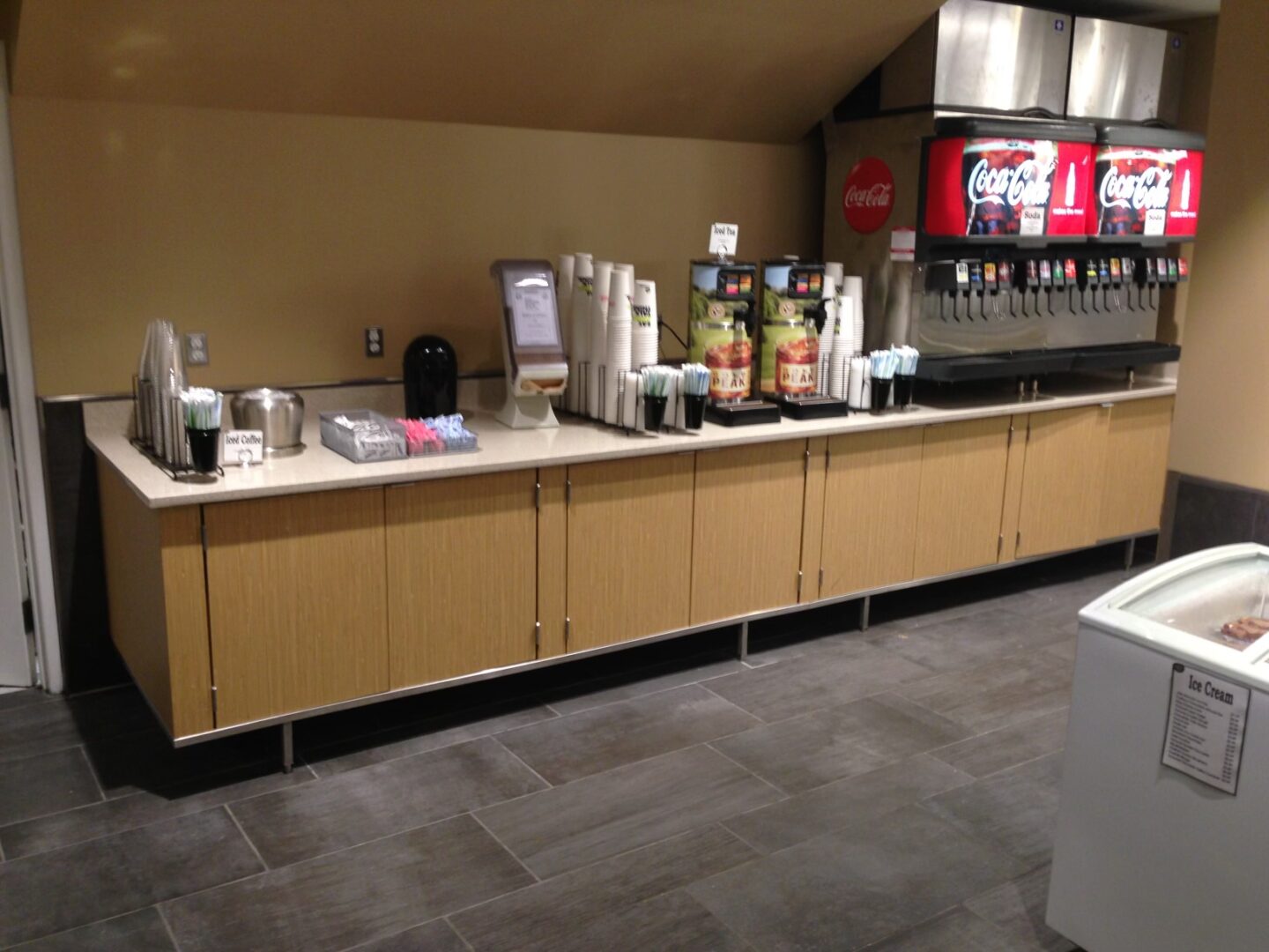 Close view of the coffee machines and cool drink machines