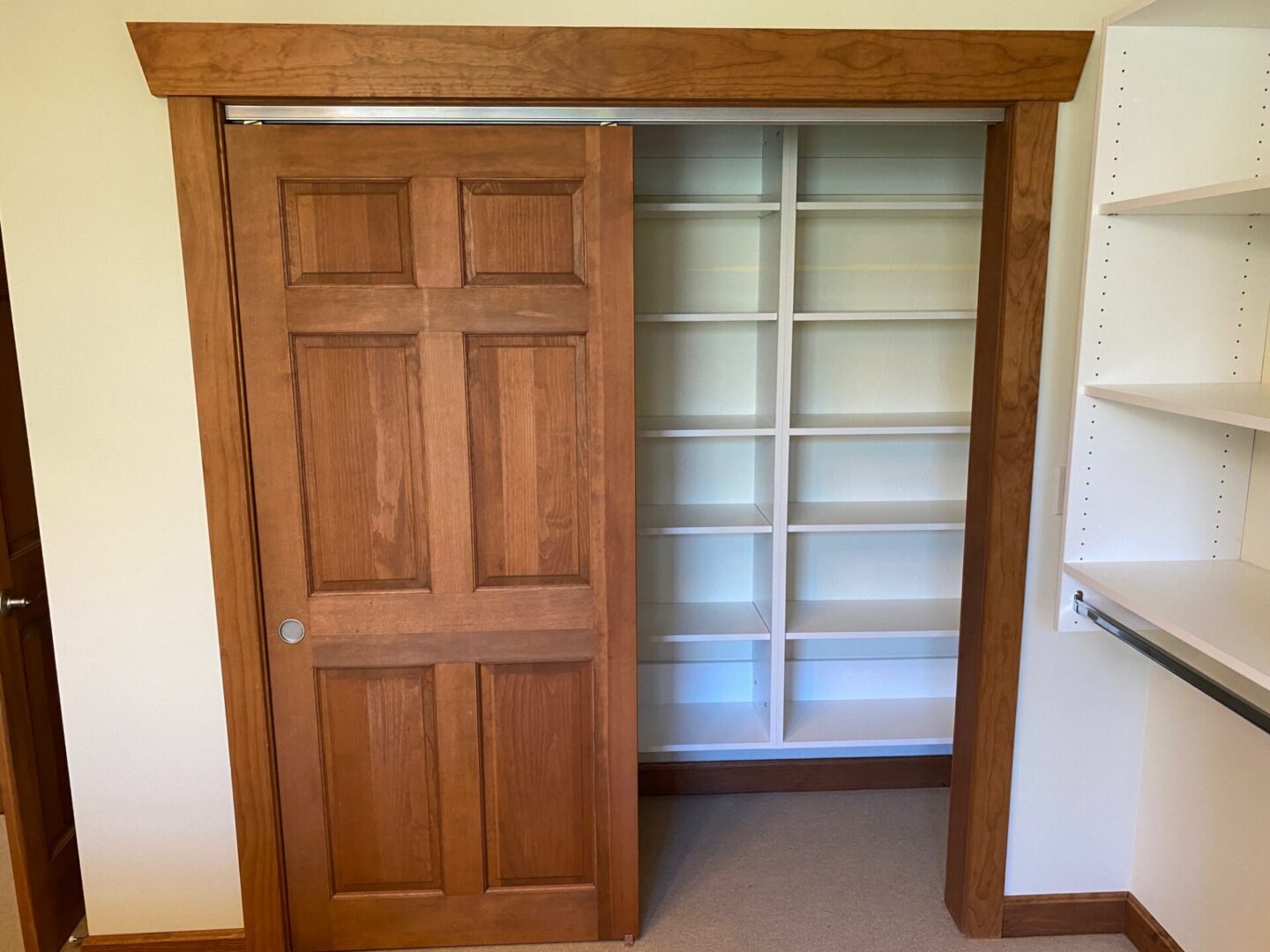 Close view of the wooden sliding door cabinet